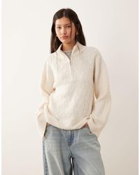 Vila - Cable Knit Zip Up Jumper - Lyst