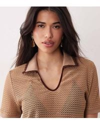 Kaiia - Exclusive Crochet Contrast Trim Collar Detail Cropped Polo Top Co-ord - Lyst