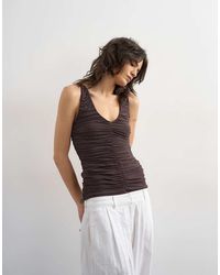 TOPSHOP - Ruched V-neck Tank Top - Lyst
