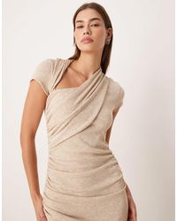 ASOS - Ribbed Asymmetric Slash Neck Draped Maxi Dress - Lyst