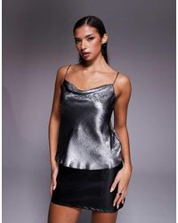 River Island - Metallic Cowl Neck Cami Top - Lyst