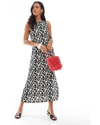 Pieces - Vestito Midi Con Stampa Zebrata E Scollo A Barchetta - Lyst