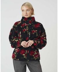 Brave Soul - Sherpa Fleece Floral Print Zip Sweatshirt - Lyst