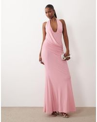 ASOS - Mesh Halter Maxi Dress With Draped Sash Detail - Lyst