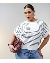 ASOS - Camiseta A Rayas De Corte Cuadrado De Tejido Texturizado De Asos Design Curve-Blanco - Lyst