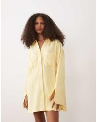 ASOS - Double Cloth Mini Shirt Dress With Wide Cuffs And Oversized Pockets - Lyst