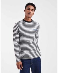 ASOS - Gestreept T-Shirt Van Zware Stof Met Lange Mouwen, Print Op De Borst En Textuur - Lyst