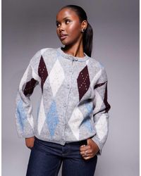 River Island - Argyle Pattern Cardigan - Lyst