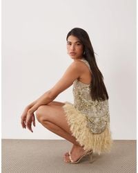 ASOS - Embellished Scoop Neck Mini Dress With Faux Feather Hem - Lyst