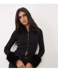 The Frolic - Exclusive Knitted Faux Fur Collar & Cuff Cardigan - Lyst