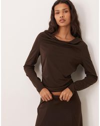 Mango - Odette - top drapé d'ensemble en jersey à manches longues - marron - Lyst