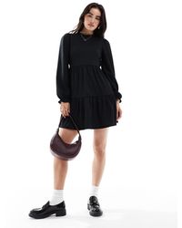 New Look - Vestido Corto Negro De Manga Larga De Tejido Rugoso De - Lyst