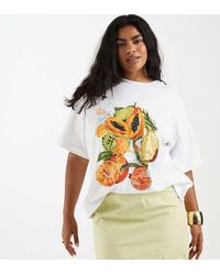 ASOS - Asos Design Curve Drop Shoulder T-shirt With Beaded Fruit Graphic - Lyst