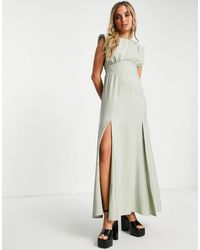 ASOS - Sleeveless Shoulder Pad Linen Maxi Dress With Splits - Lyst