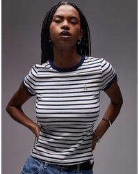 & Other Stories - Camiseta A Rayas Azules Entallada Con Mangas De Casquillo Y Detalle Bordado De Punto Liso De - Lyst