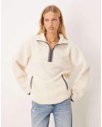 ASOS - Half Zip Borg Fleece With Folk Trim Detail - Lyst