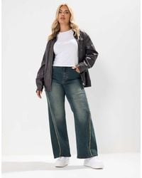 Yours Clothing - Washed Fray Seam Wide Leg Jeans - Lyst
