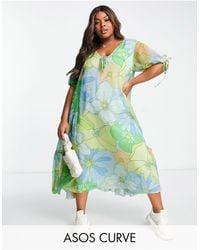 ASOS - Asos Design Curve 70s Trapeze Floral Print Maxi Dress - Lyst