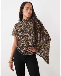 ASOS - Sheer Mesh Asymmetric Cape Shoulder Top - Lyst