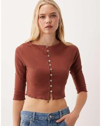 Miss Selfridge - Slash Neck Button Through Top With 3/4 Sleeve - Lyst
