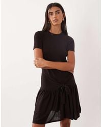 Mango - Short Sleeve Tie Waist Mini Dress - Lyst