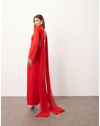ARRANGE - Structured Crepe Long Sleeve Maxi Dress With Chiffon Overlay - Lyst
