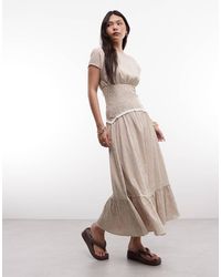Daisy Street - Drop Shirred Waist Midi Dress With Broderie Detailing - Lyst