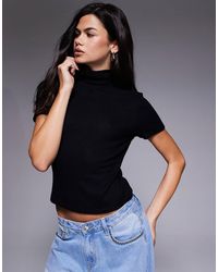 ASOS - Top en maille côtelée brossée à col roulé et manches courtes - Lyst