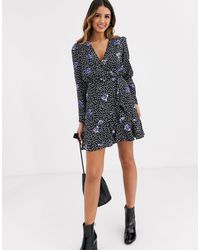miss selfridge frill hem mini dress in black floral