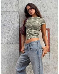 Bershka - Fitted Short Sleeve Camouflage T-Shirt - Lyst