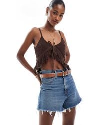 ASOS - Crochet Knit Top With Fringing And Tie Back - Lyst