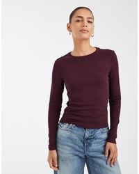 ONLY - Top De Manga Larga Con Cuello Redondo En Burdeos-Rojo - Lyst