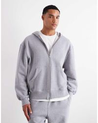 ASOS - Sudadera Gris Jaspeado Extragrande Con Capucha Y Cremallera De Tejido Grueso De 400 G/M² Premium De - Lyst