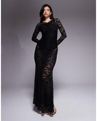 AFRM - Lace Ruched Long Sleeve Maxi Dress With Bodysuit - Lyst