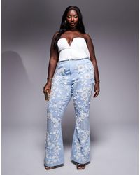 ASOS - Curve White Jewel Embellished Denim Flared Jeans - Lyst