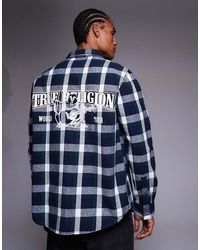 TRUE RELIGION - Long Sleeve Plaid Logo Shirt With Back Print - Lyst
