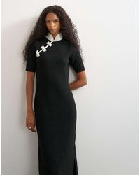 TOPSHOP - Knitted Short Sleeve Mandarin Collar Maxi Dress With Wool - Lyst
