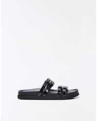 Bershka - Double Buckle Flat Slider Sandals - Lyst