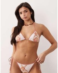South Beach - Shell Print Triangle Bikini Top With Contrast Binding - Lyst