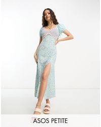 ASOS - Asos design petite - robe en maille au crochet mi-longue à rayures et petites fleurs avec encolure bardot - Lyst
