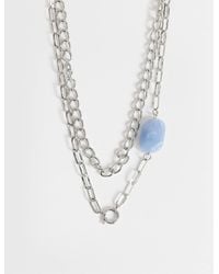 TOPSHOP - Oakley - collier chaîne multi-rangs en acier inoxydable à pierre bleue - Lyst