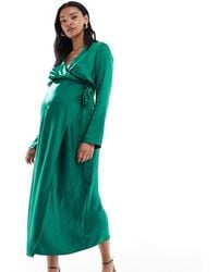 ASOS - Asos Design Maternity Satin Long Sleeve Wrap Detail Midaxi Dress - Lyst