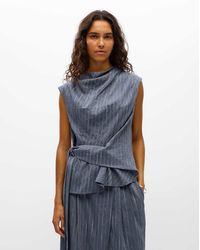 Object - Gestreepte Mouwloze Overslagtop Met Ronde Hals - Lyst