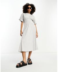 River Island - Jersey Smock Midi Dress With Cinched Waist - Lyst