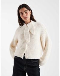 Miss Selfridge - Knitted Cardigan With Pussy Bow Detail - Lyst