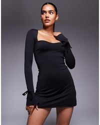 Princess Polly - Dalzine Slinky Square Neck Tie Bow Flare Sleeve Detail Mini Dress - Lyst