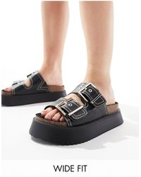 ASOS - Wide Fit Firecracker Double Strap Footbed Flat Sandals - Lyst