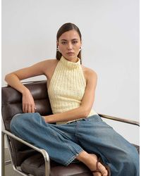 TOPSHOP - Knitted Drape Neck Low Back Top - Lyst