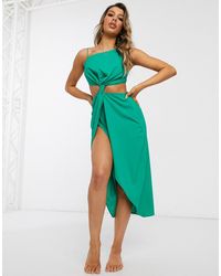 ASOS – Juwelengrünes Chiffon-Strandkleid mit Zierausschnitt und Schnürdetail