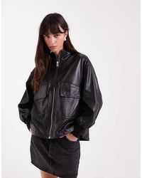 AllSaints - Flor Zip Through Cinched Leather Jacket - Lyst